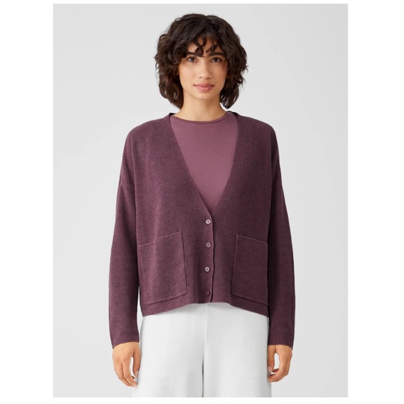 Eileen Fisher Sweaters - NEW Eileen Fisher Organic Cotton Linen V-Neck Cardigan in Red Plum, Size L